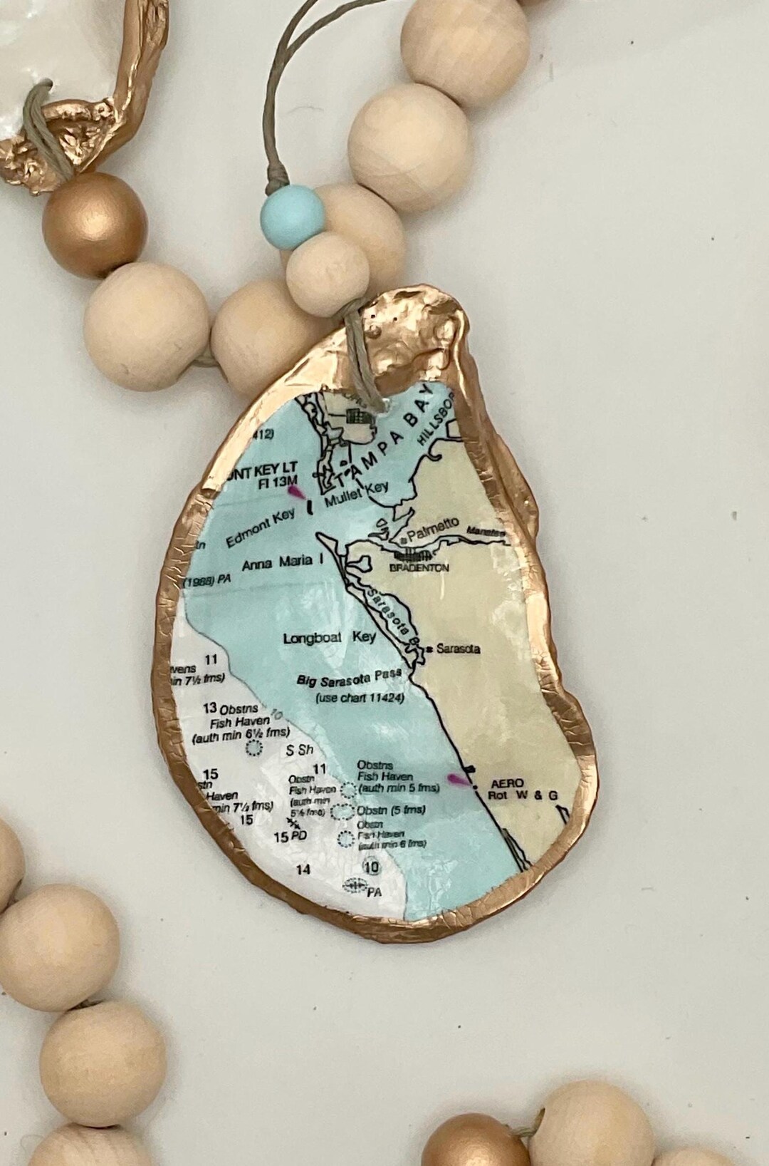 Longboat Key, FL Nautical Map Oyster Shell Ornament - Etsy