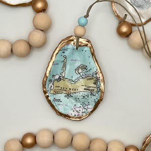 Key West, Florida Nautical Map Oyster Shell Ornament