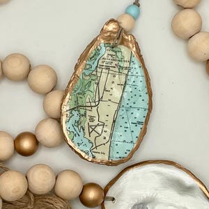 Amelia Island FL nautical map oyster shell ornament