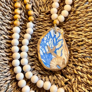 Starfish and blue coral Oyster shell necklace