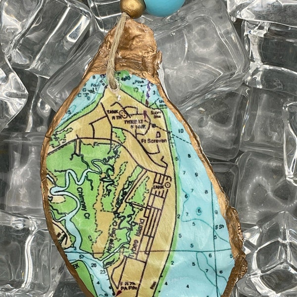 Tybee Island, Georgia Nautical Map Oyster Shell Ornament