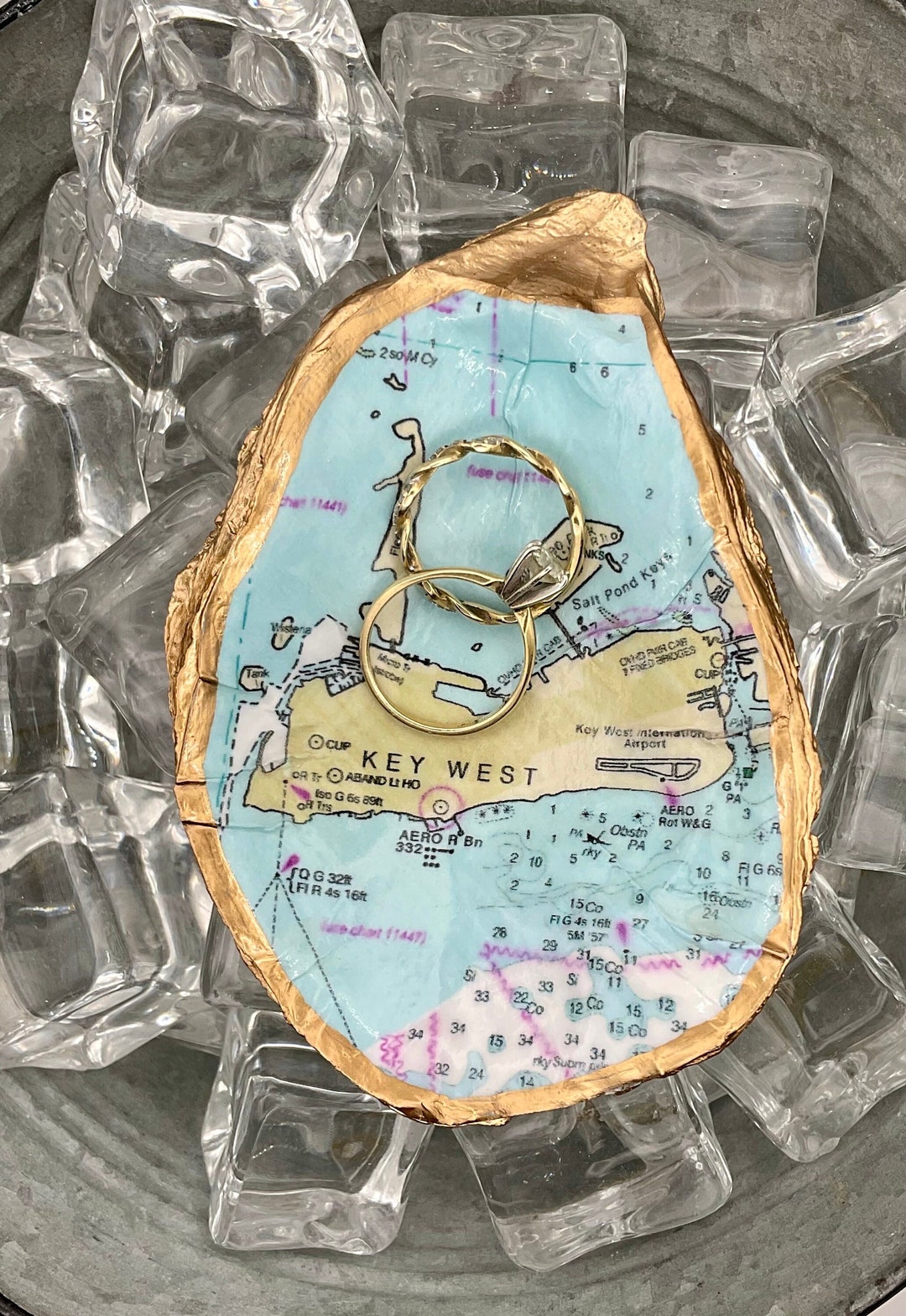 Key West, Florida Nautical Map Oyster Shell Trinket Ring Dish - Etsy