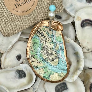 Charleston, South Carolina Nautical Map Oyster Ornament