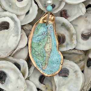 Jekyll Island, Georgia Nautical Map Oyster Shell Ornament