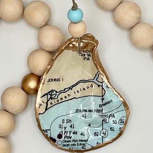 Kiawah Island, South Carolina Nautical Map Oyster Shell Ornament