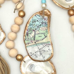 Oak Island, NC Nautical Map Oyster Shell Ornament