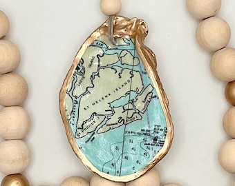 St Helena Island, SC Nautical Map Oyster Shell Ornament