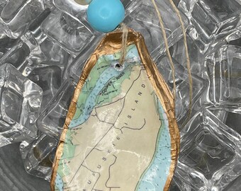 Daufuskie Island, South Carolina nautical map oyster shell ornament