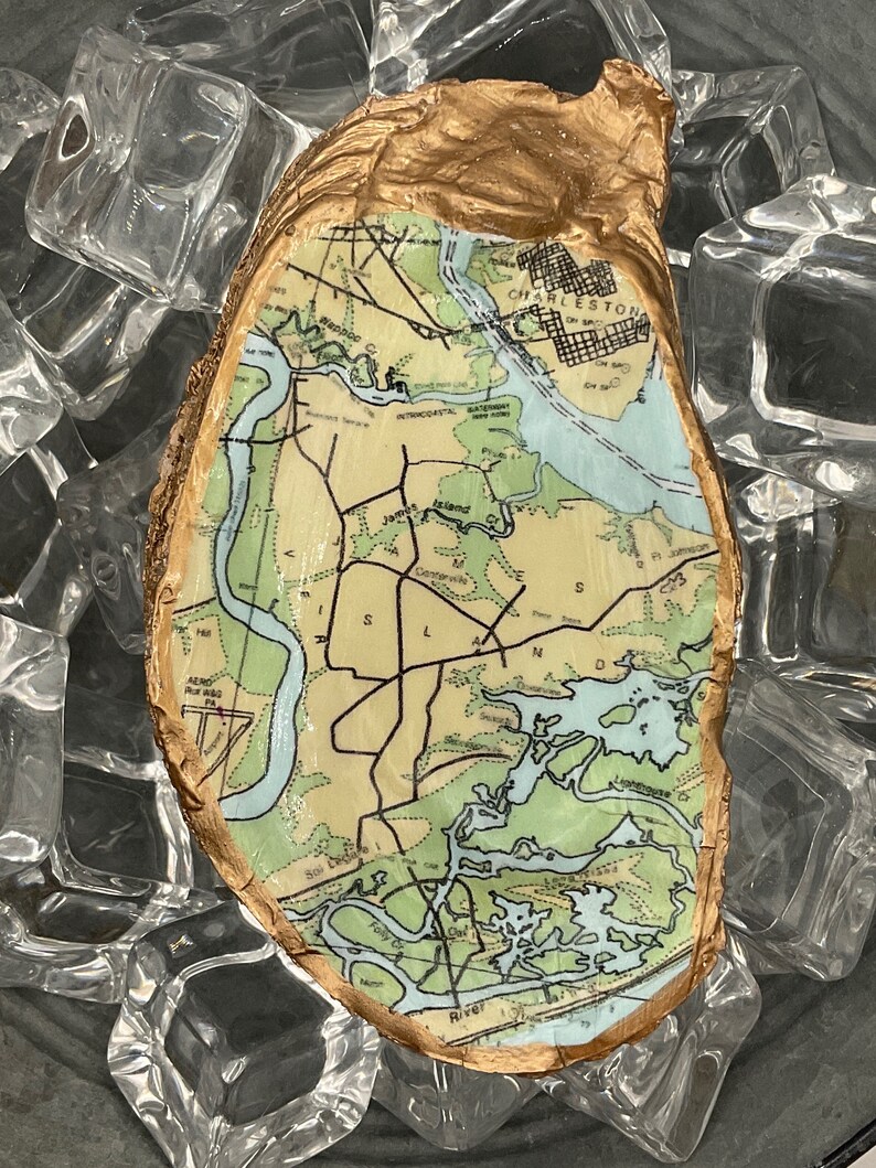 James Island South Carolina Nautical Map Oyster Shell Trinket Etsy