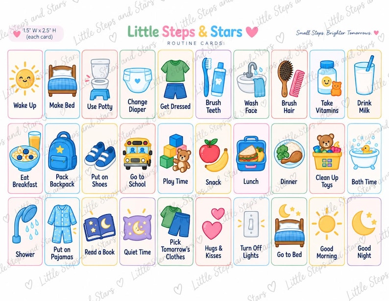 Morning & Bedtime Routine Chart for Kids | Visual Schedule Cards ...