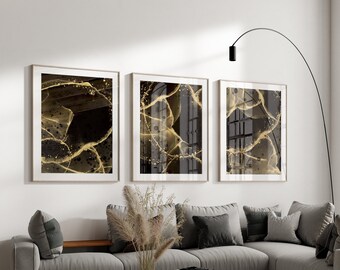 Set of 3 | Pink & Gold Marble Wall Prints | Elegant Marble Wall Art ...