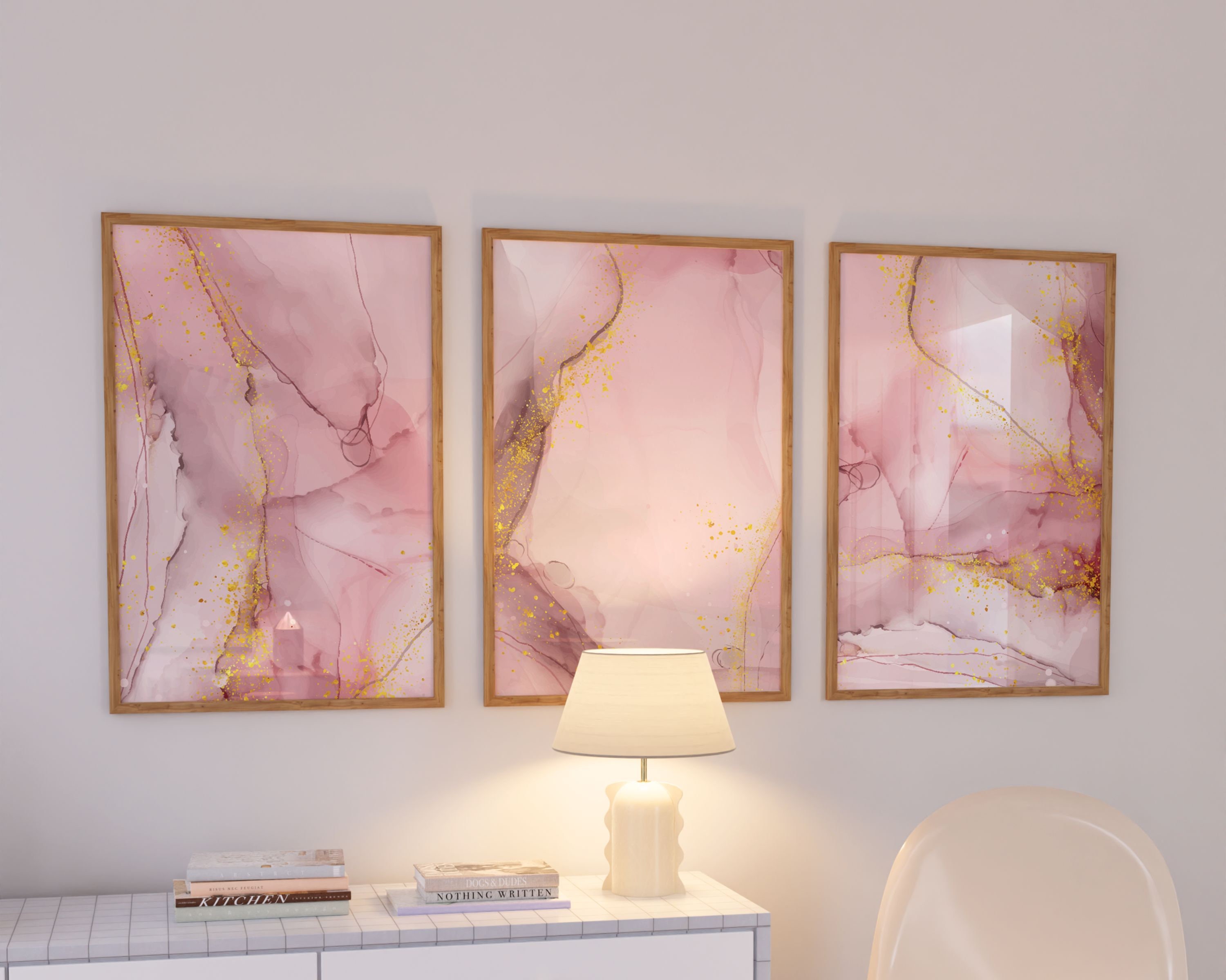 Set of 3 | Pink & Gold Marble Wall Prints | Elegant Marble Wall Art ...
