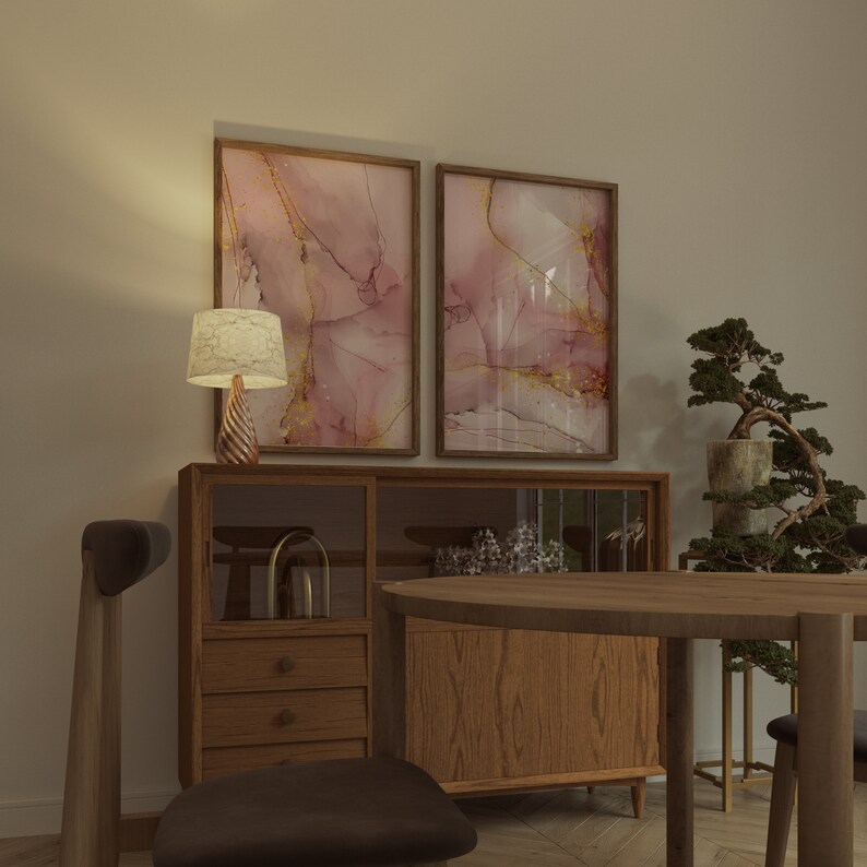 Set of 3 | Pink & Gold Marble Wall Prints | Elegant Marble Wall Art ...