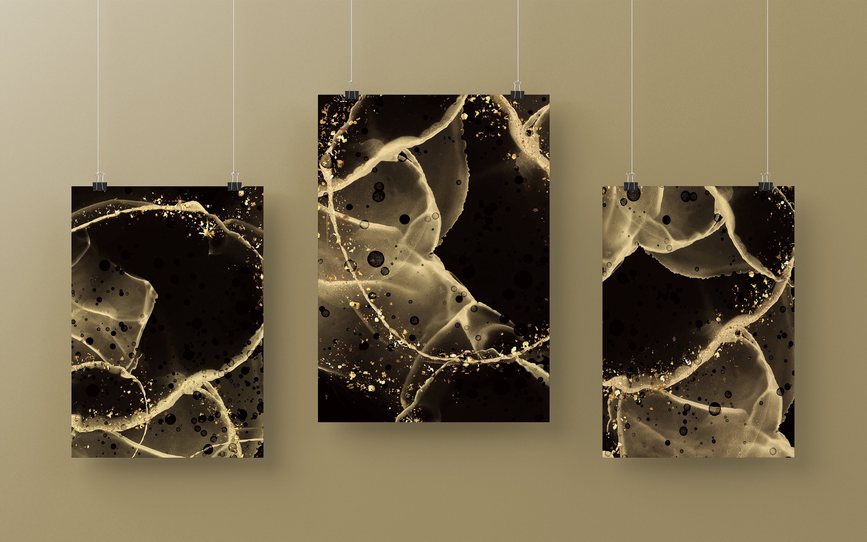 Set of 3 Black & Gold Marble Wall Prints Elegant Marble Wall Art ...
