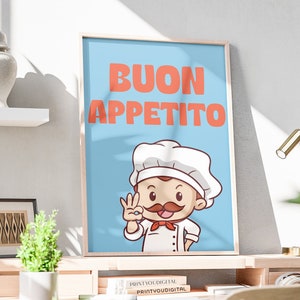 Buon Appetito Poster Decorazione Cucina Stampa Frase Italiana Regalo Retro Italia Arte Muro Colorato Stampabile Decorazione per Casa Bambini