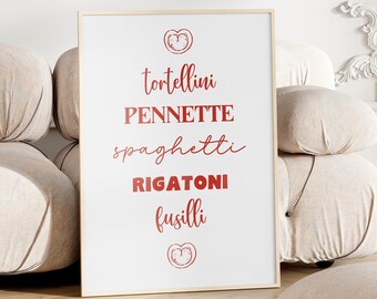 Pasta Poster Printable, Positive Quote Italian Pasta, Kitchen Wall Prints, Self Care Quote, Body Positive Art, Affirmation Print