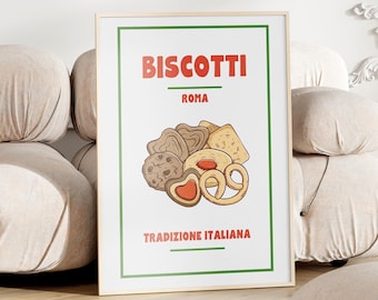 Biscotti Poster Printable, Italy Food Print Roma, Dessert Bar Sign, Italian Kitchen Wall Decor, Colorful Print