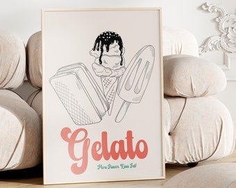 Gelato Poster Printable, Italy Food Print, Ice Cream Sign Modern Kitchen Decor Italian Wall Art, Large Trendy Art Colorful