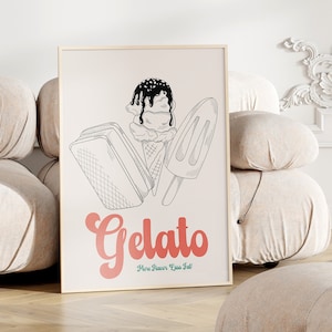 Gelato Poster Printable, Italy Food Print, Ice Cream Sign Modern Kitchen Decor Italian Wall Art, Large Trendy Art Colorful