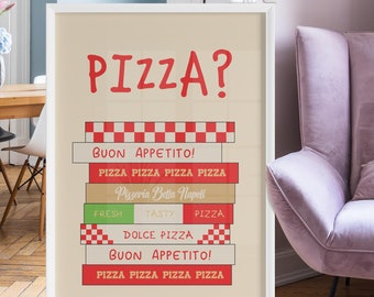 Pizza Printable Poster, Italian Food Print, Funny Kitchen Wall Art, Italy Decor Pizzeria Napoli Buon Appetito Pizza Box