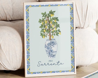 Sorrento Lemon Tree Printable Poster, Amalfi Coast Print Italy, Flower Pot Mediterranean Kitchen Wall Decor Italian Colorful