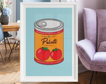 Tinned Pomodoro Pelati Poster Printable, Italian Cuisine Print, Italy Food Sign, Kitchen Wall Art Decor, Pasta Recipe