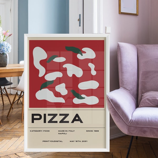Poster Pizza Stampabile, Decorazione Cucina Moderna, Design Minimalista Italia, Arte Cucina, Arte Parete Cibo Minimal Stampa, Pizza Napoli