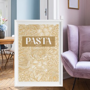 Pasta Wall Art Printable, Italian Types of Pasta Printable Poster, Illustration Draw Spaghetti, Modern Kitchen Decor Italy