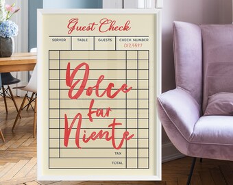Guest Check Print Italian Quote Printable, Dolce Far Niente Guest Check, Trendy Wall Art, Italian Art Print, Phrase Sign