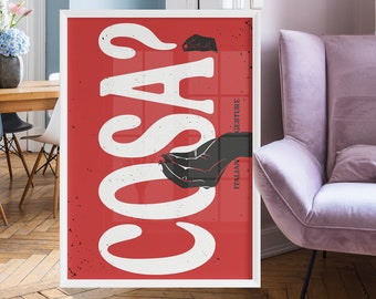 Cartel italiano del gesto de la mano ¿Qué? Imprimible, Frase Divertida Italiana, Decoración Estética Italia, Impresión Tipográfica Roja Que Quieres