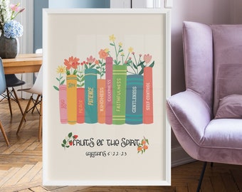 Fruits of The Spirit Poster Printable, Galatians 5:22-23 Print, Bible Verse Kitchen Wall, Christian Wall Art Scripture Love Joy