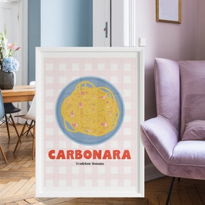 Carbonara Printable Poster, Italian Kitchen Decor, Kitchen Wall Art Pasta Sign Spaghetti Carbonara Roman Tradition Modern Art
