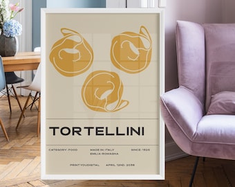 Tortellini Poster Food Print, Modern Kitchen Decor, Minimalist Design Italy, Kitchen Art, Pasta Printable, Minimal Wall Art