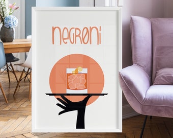 Negroni Hand Served Poster Printable, Cocktail Art Print Kitchen Wall, Bar Cart Print Drink Sign Italy, Alcohol Poster Wall Art