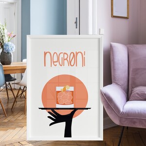 Negroni ハンドサービス 印刷可能ポスター、カクテルキッチンウォールアートプリント、バーカートドリンクサインイタリアプリント、アルコールウォールアート
