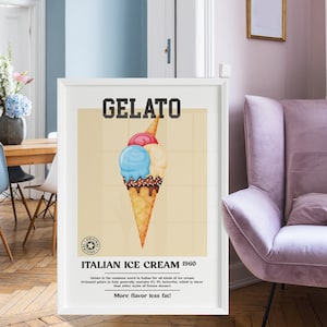 Retro Gelato Print, Italian Ice Cream Poster Unique Design, Food Poster Printable, Kitchen Wall Art Sweet Food, Large Downloadable Print