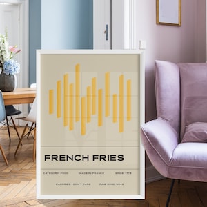 French Fries Poster, Minimalist Food Print, Modern Kitchen Decor, Kitchen Wall Art, French Cuisine, Dining Room Sign