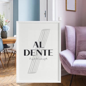 Pasta al Dente Poster Printable, Italian Quote Print, Italy Wall Art Food, Typography Poster Italian Words Black and White Modern