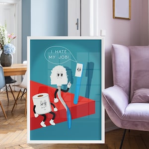 Arte Parete Bagno Poster Stampabile, Stampa Bagno Divertente, Frase Divertente I Hate My Job, Decorazione Comica Bagno, Cartello WC Ironico