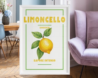 Limoncello Sorrento Printable Poster, Amalfi Print Italy, Retro Kitchen Sign Costiera Amalfitana Lemon, Kitchen Wall Art, Sicily Artwork