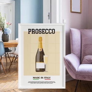 Retro Prosecco Druckbares Poster, Wanddruck Küche Italienisches Getränk Home Cart Bar Poster Italien, italienische Wörter Druck, Made in Italy