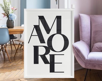 Amore Poster Printable, Italian Word Print, Italy Wall Art Minimalist, Typography Poster Black and White Print Modern Decor