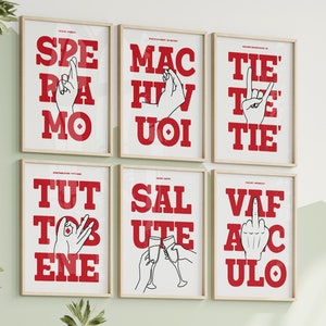 Italian Red Bundle Set of 6 Printable, Italian Hand Gesture Wall Art, Italy Funny Prints Words Funny Gift Ma Che Vuoi