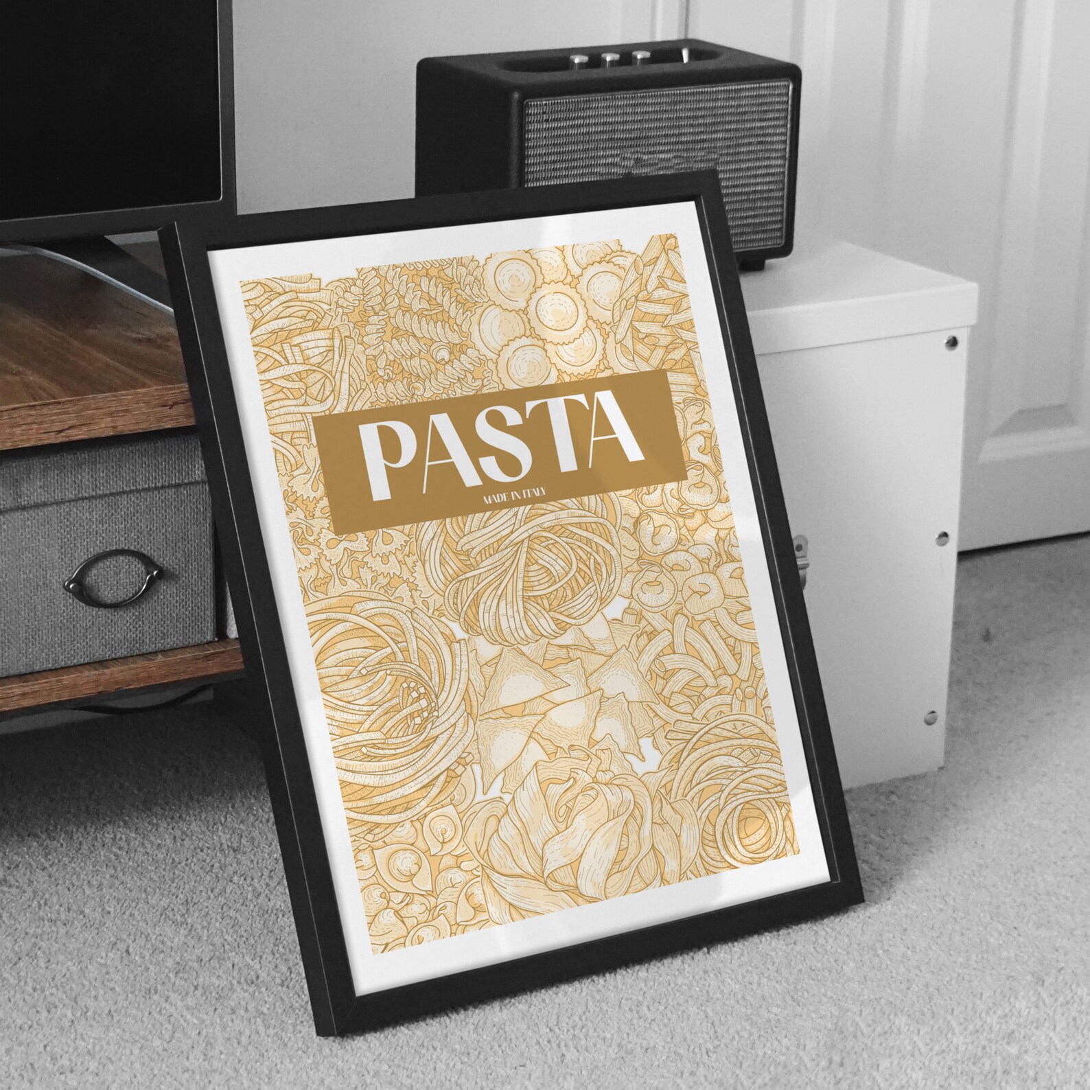 Pasta Wall Art Printable, Italian Types of Pasta Printable Poster, Illustration Draw Spaghetti