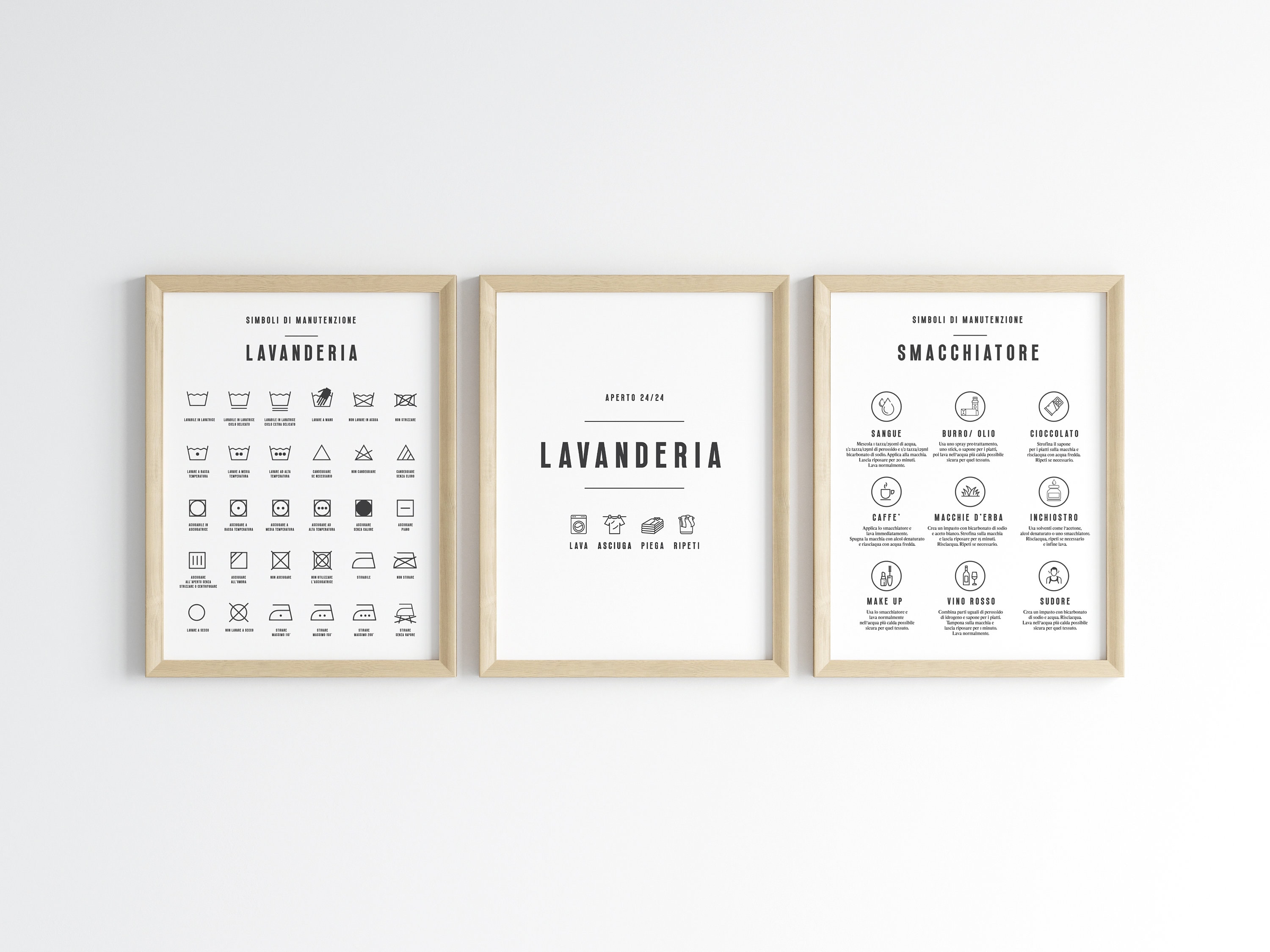 Set of 3 Laundry Symbol Guide Printable With Instructions in Italian ...