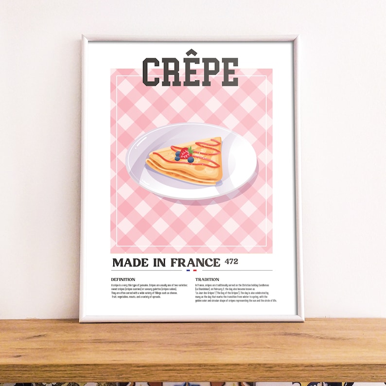 Retro Crepes Printable Poster With Definition, French Breakfast Minimal Print, French Wall Art