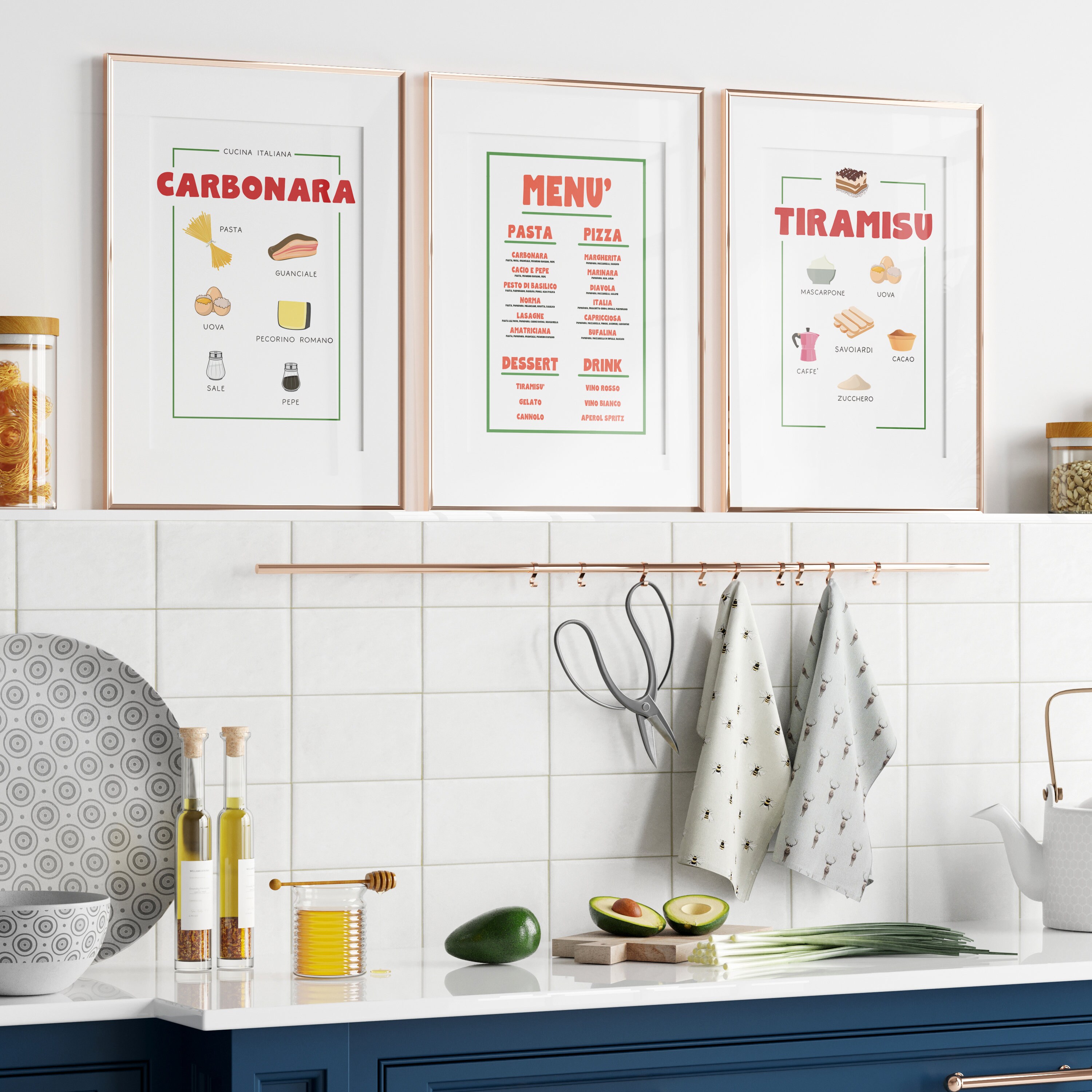 300 mediterranean kitchen posters bundle, retro café... Carbonara Tiramisù Menù Printable Poster Set of 3, Italian Kitchen Wall ...