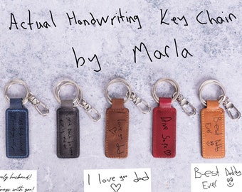 Handwriting Keychain, Customized Leather Key Chain, Personalized Actual Handwriting Gift, Engraved Key Fob, Anniversary Gift Dad Mom Wife