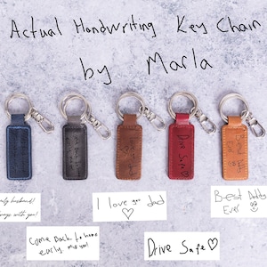 Handwriting Keychain, Customized Leather Key Chain, Personalized Actual Handwriting Gift, Engraved Key Fob, Anniversary Gift Dad Mom Wife