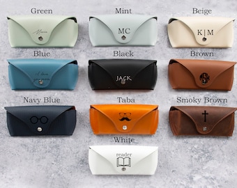 Leather Sunglasses Case Women, Personalized Glasses Case Men, Reinforced Custom Sun Glasses Case for Reader, Mom Dad Teacher Engineer Gift